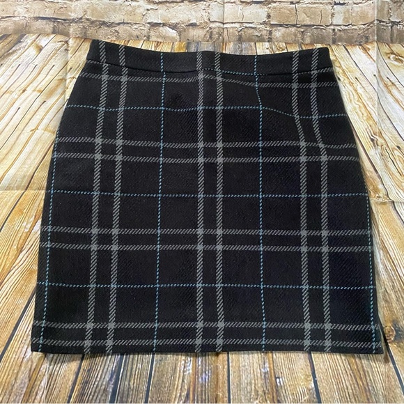 LOFT Gray Blue Windowpane Plaid Pencil Skirt - Picture 1 of 5